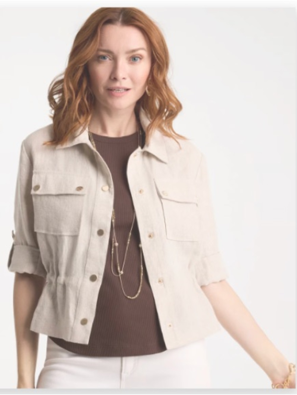 Chico's Cream Utility Jacket with Button Front